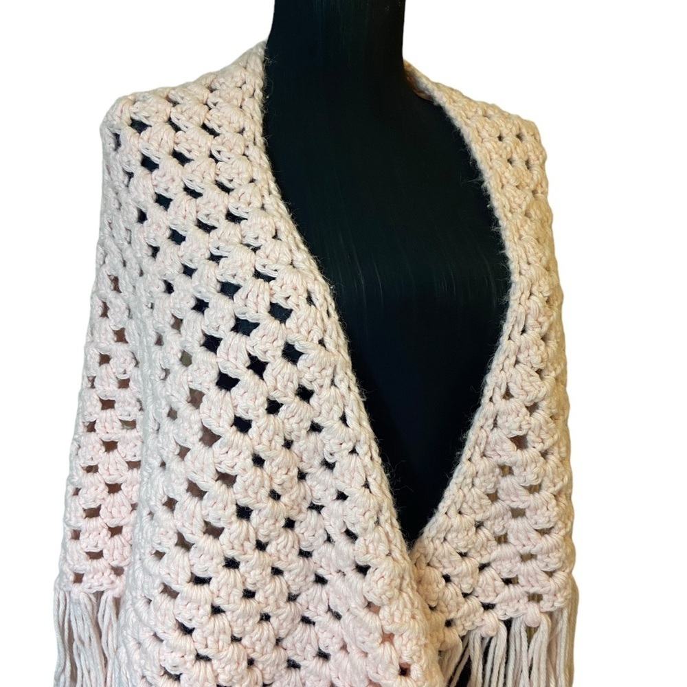 Light Pink Crochet Cape Sweater - Picture 8 of 10